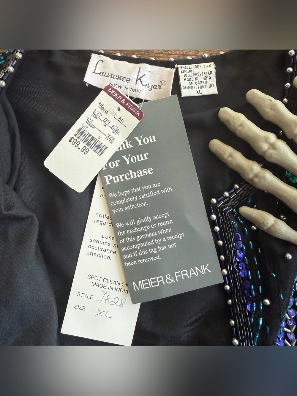 Vintage 80s Deadstock Laurence Kazar Silk Sequin Top ~ Size XL - Picture 8 of 9